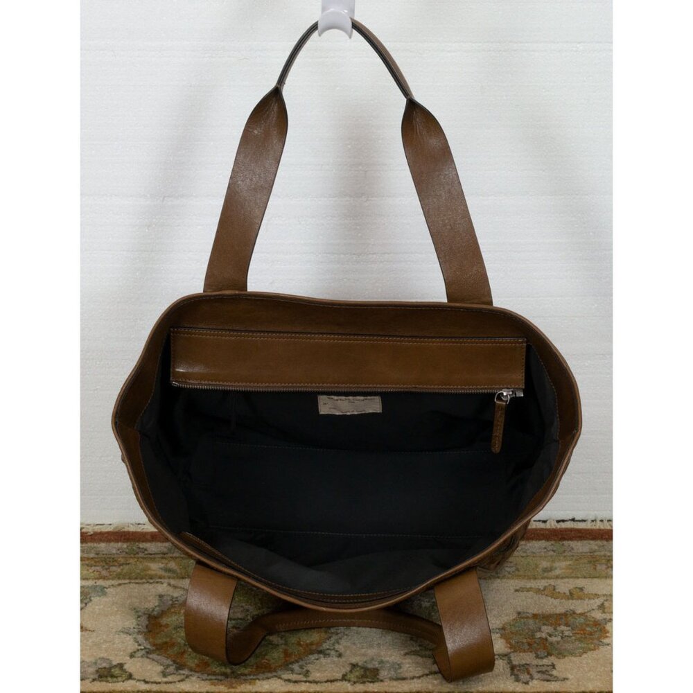 $6995 BRUNELLO CUCINELLI LEATHER LARGE TOTE BAAG WITH MONILI CHAIN DETAIL BROWN - Picture 5 of 9